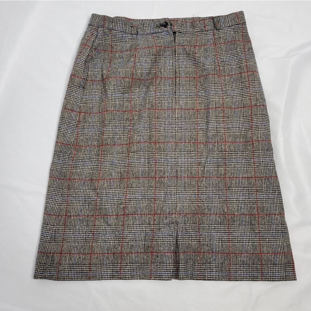 VINTAGE 80s skirt set dark academia wool plaid one button blazer suitM - Picture 6 of 16